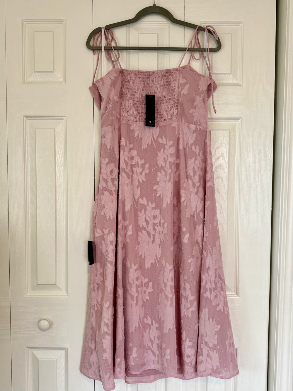 Lulu's Dusty Pink Floral Embroidered Midi Dress - Picture 4 of 5